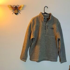 The North Face 1/4 zip up pull over jacket, tan/gray, large